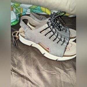 Bionica Gray Strappy Lace-Up Comfort Sandals